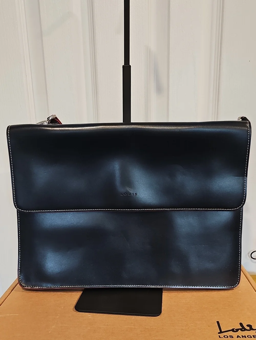 Lodis Smooth Black Leather Flap-over Business Portfolio /Laptop Bag NIB
